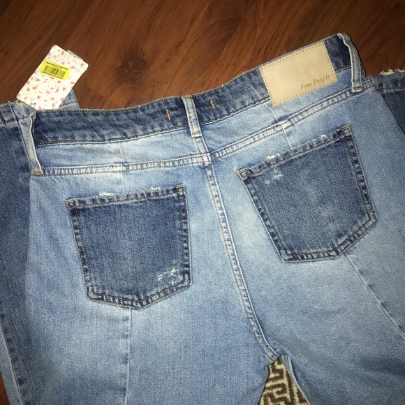 NWT FREE PEOPLE contrast patchwork boyfriend jeans - Picture 5 of 6